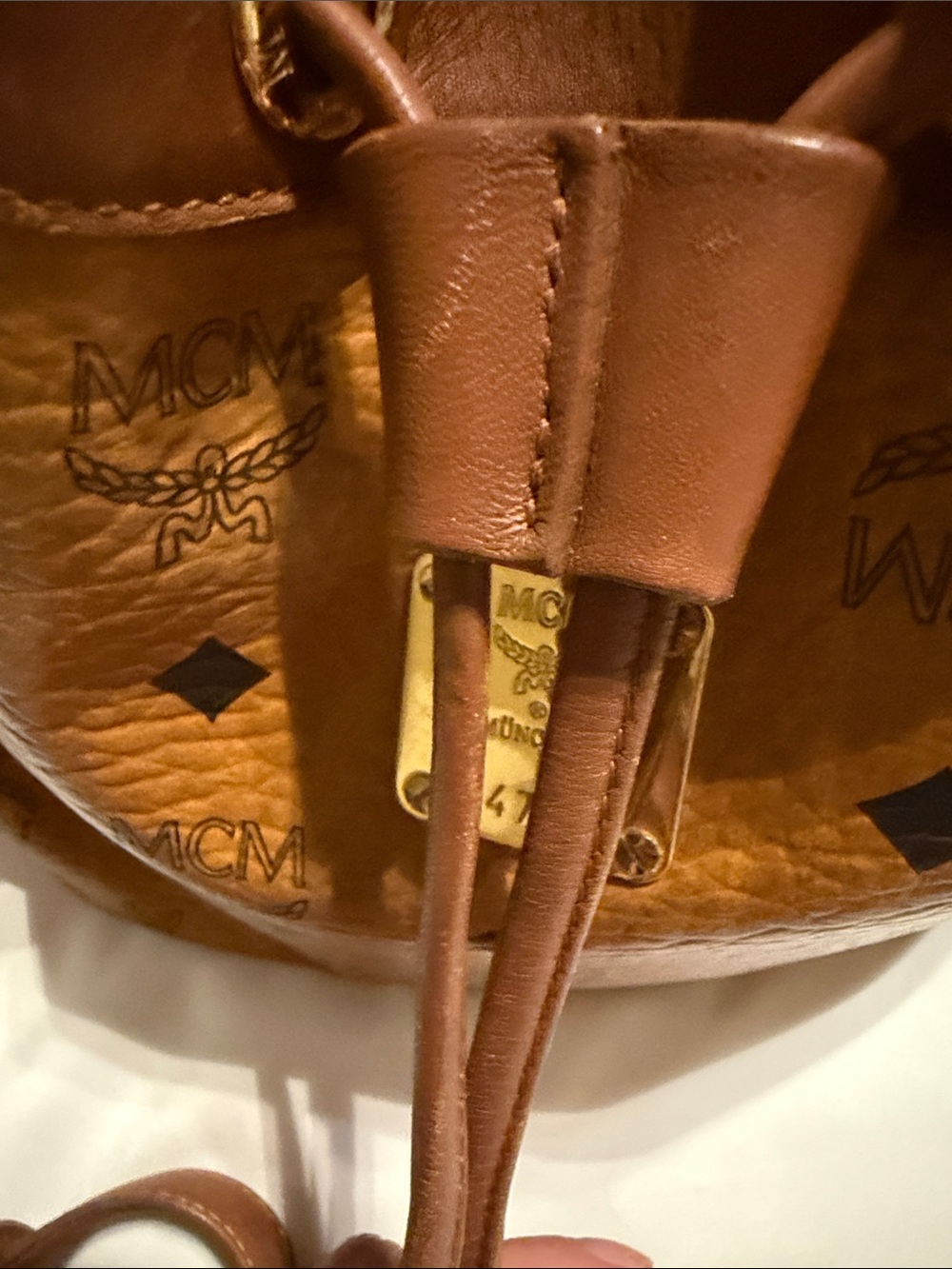 Vintage MCM Cognac Visetos Drawstring Bucket Bag w/ Dust Bag - Picture 6 of 11